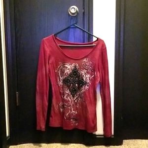 Long sleeve shirt Brand Maurices Premium Color Burgundy with Black Cross